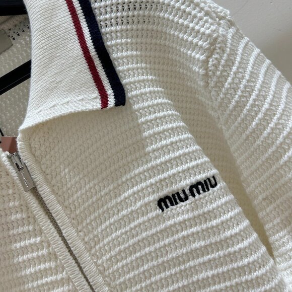 Women's Miu Miu Color-blocked Striped Collared Knit Cardigan Sz M - Picture 6 of 9